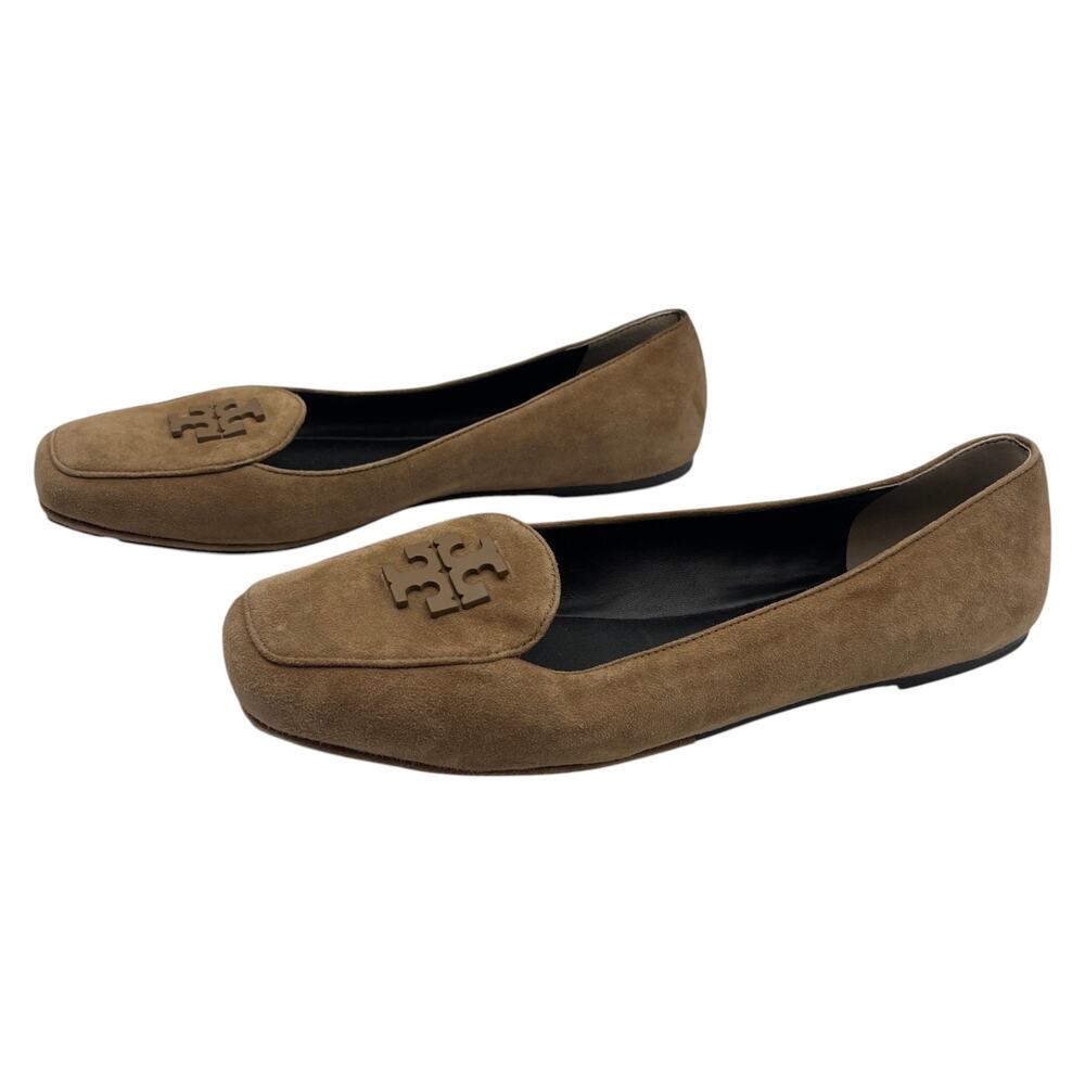 Tory Burch Fitz Suede Loafers Flats Shoes River Rock Tan Size 10M - Picture 2 of 9